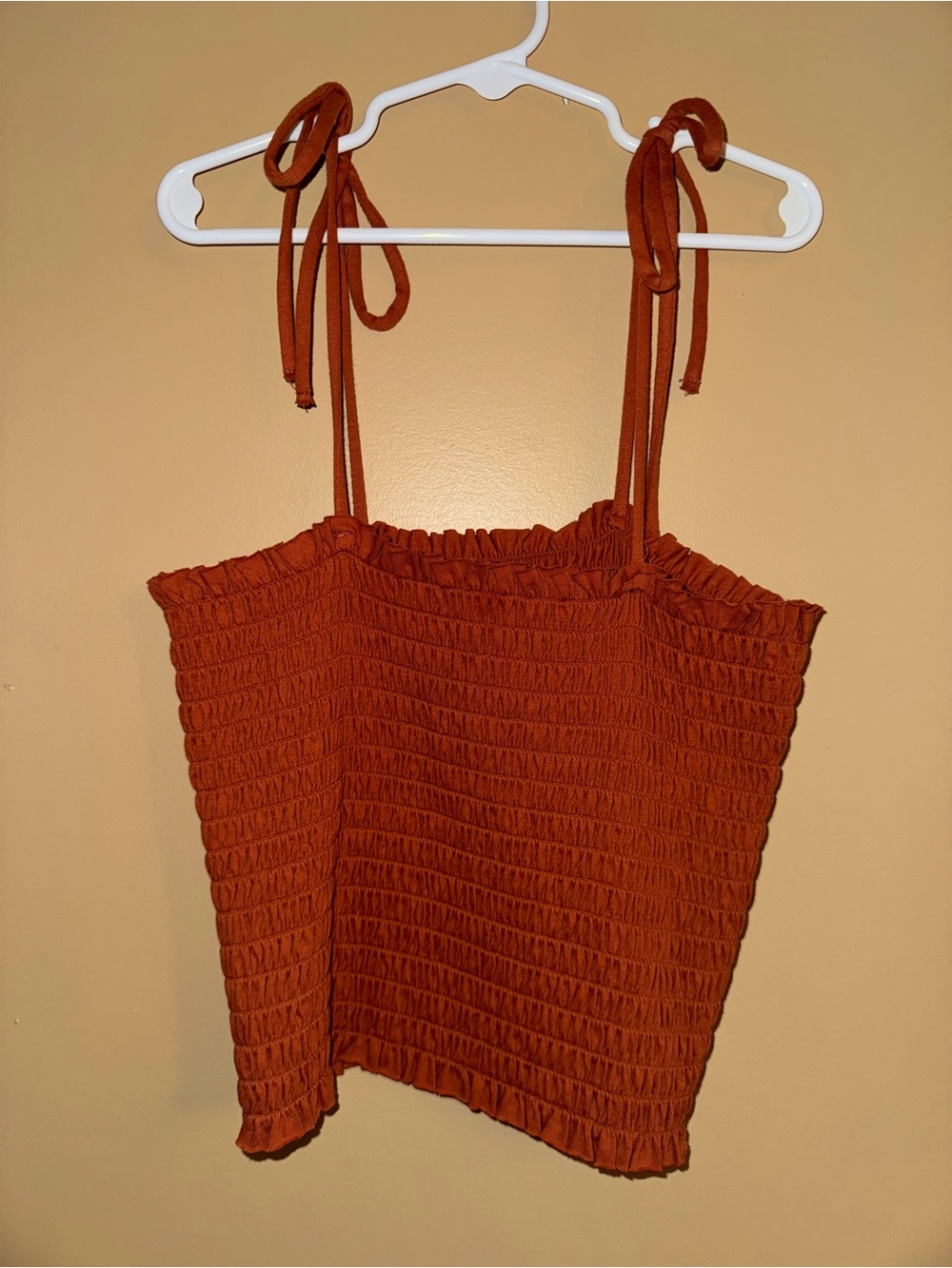 Smocked Tie-Strap Crop Top - Rust
